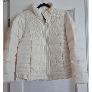 Lands' End Women's Puffer Jacket Quilted Down Filled‎ Full Zip Ivory Medium